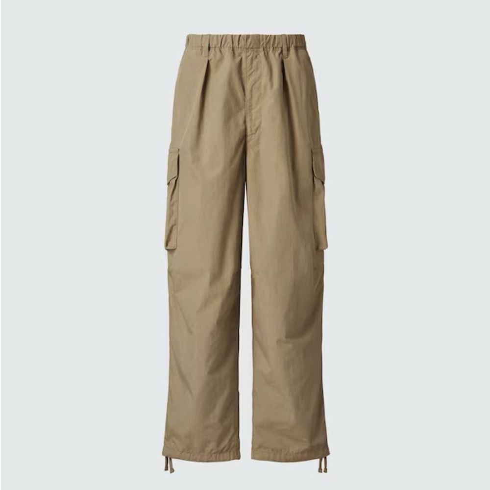 Uniqlo Tan Cargo Pants with Elastic Waistband and Adjustable Cuffs